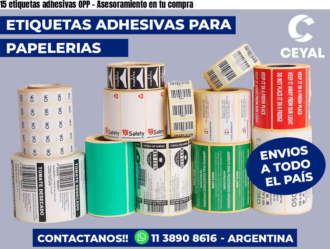 15 etiquetas adhesivas OPP - Asesoramiento en tu compra