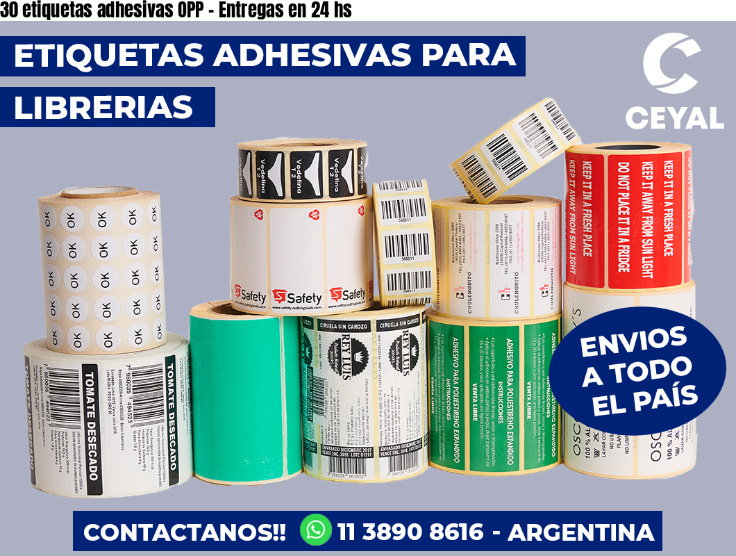 30 etiquetas adhesivas OPP – Entregas en 24 hs