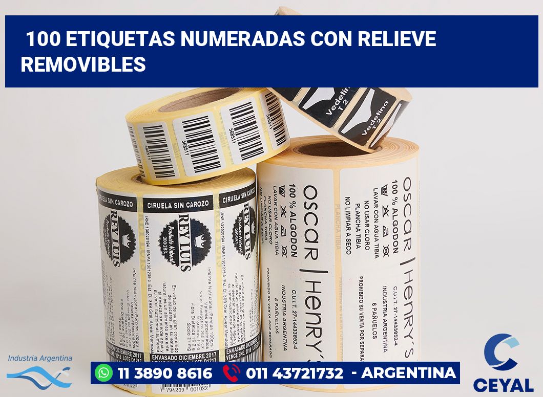 100 Etiquetas numeradas con relieve removibles