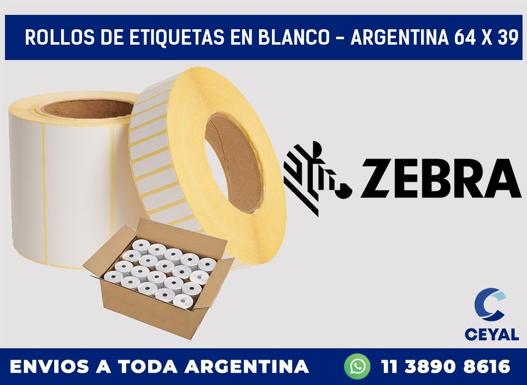 Rollos de etiquetas en blanco – Argentina 64 x 39