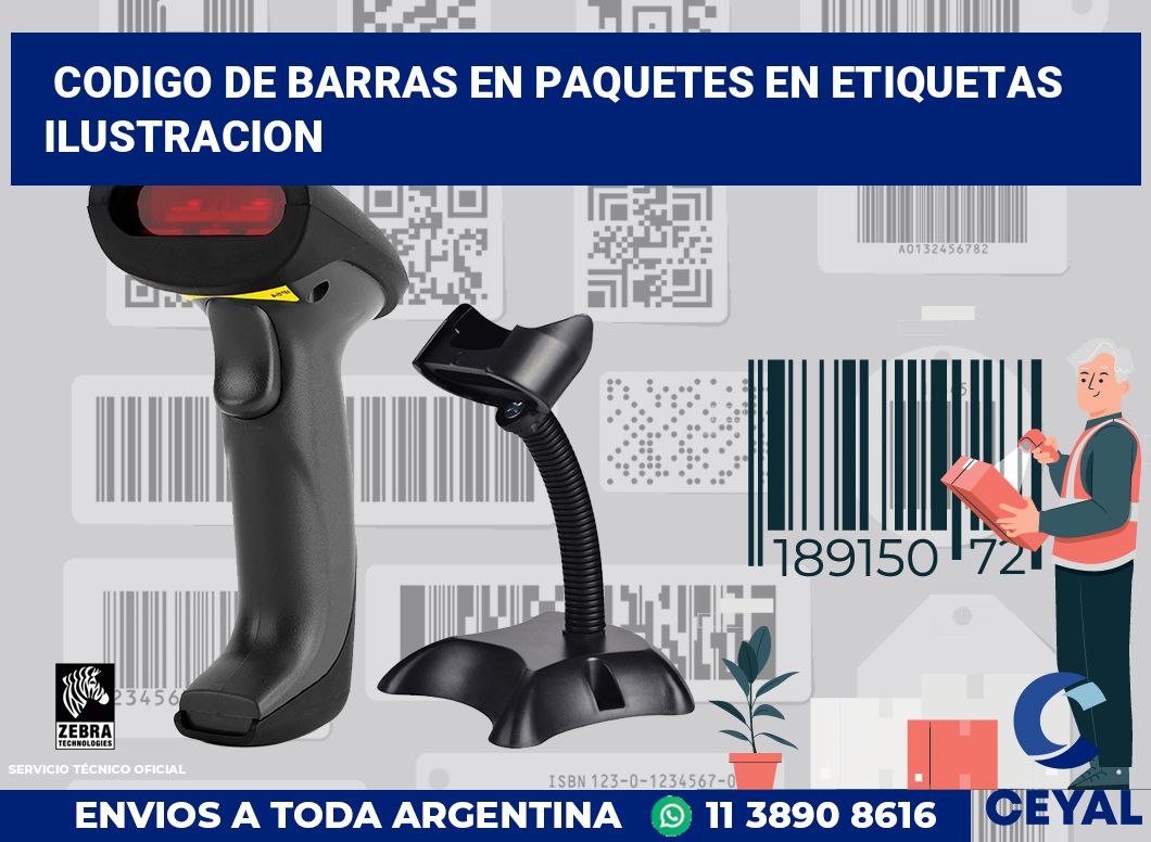 codigo de barras en paquetes en etiquetas ilustracion