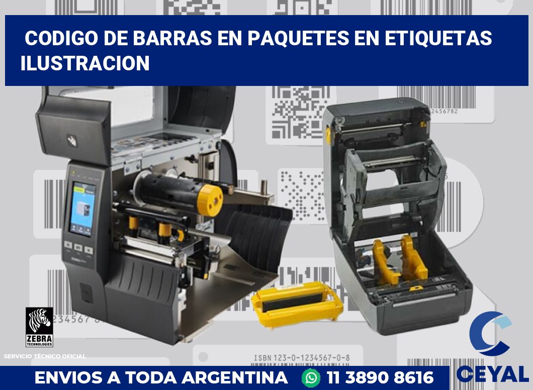 codigo de barras en paquetes en etiquetas ilustracion