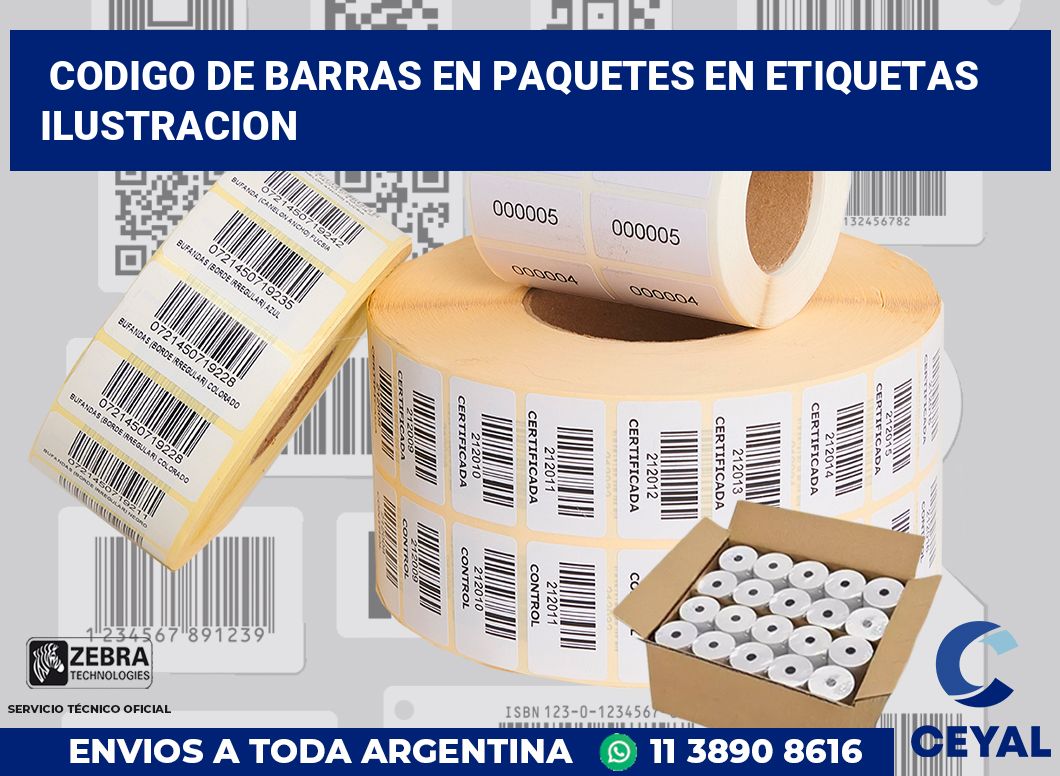 codigo de barras en paquetes en etiquetas ilustracion