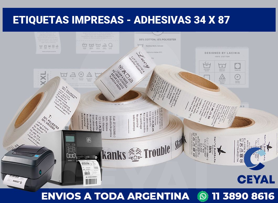 etiquetas impresas - Adhesivas 34 x 87