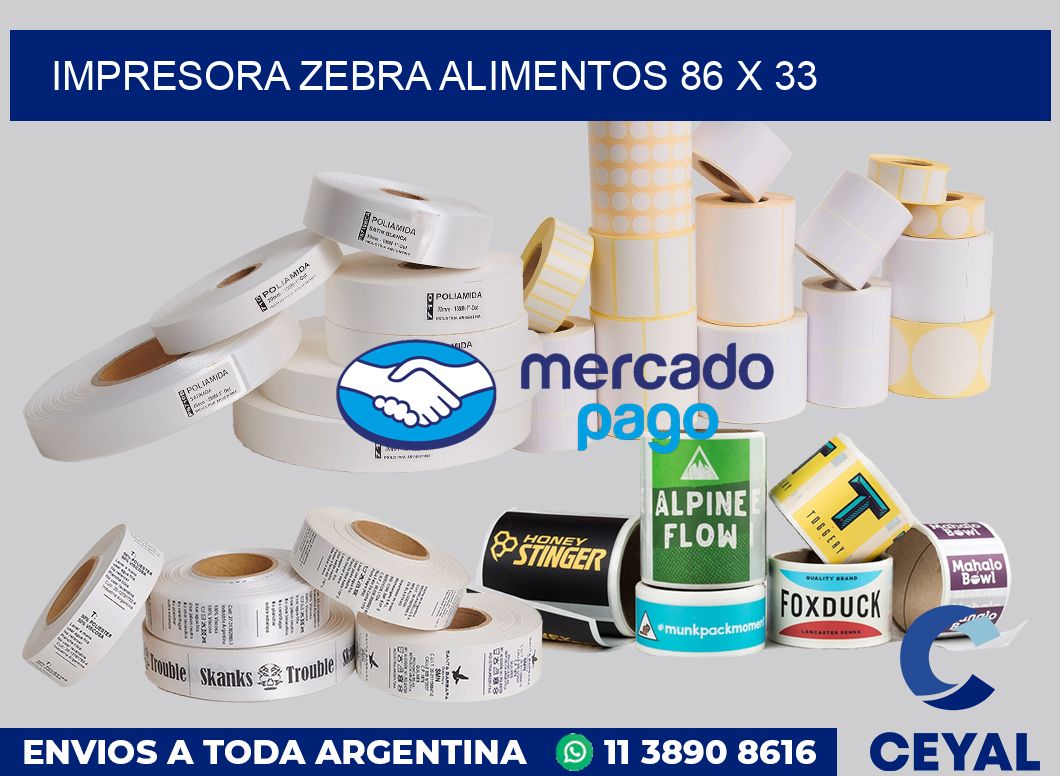 Impresora Zebra alimentos 86 x 33