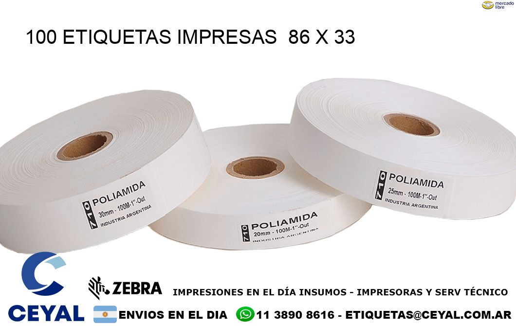 100 ETIQUETAS IMPRESAS  86 x 33