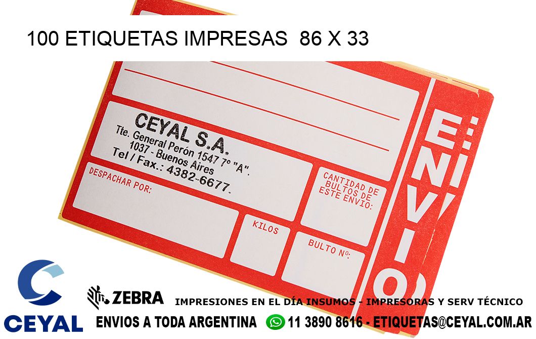 100 ETIQUETAS IMPRESAS  86 x 33