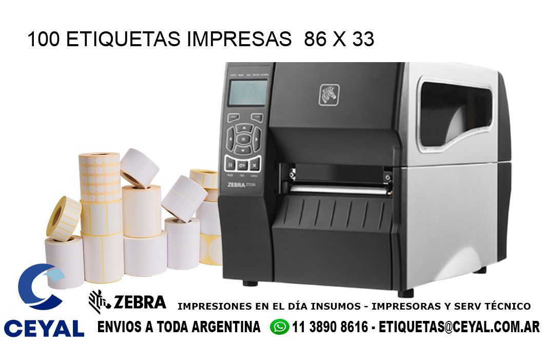 100 ETIQUETAS IMPRESAS  86 x 33