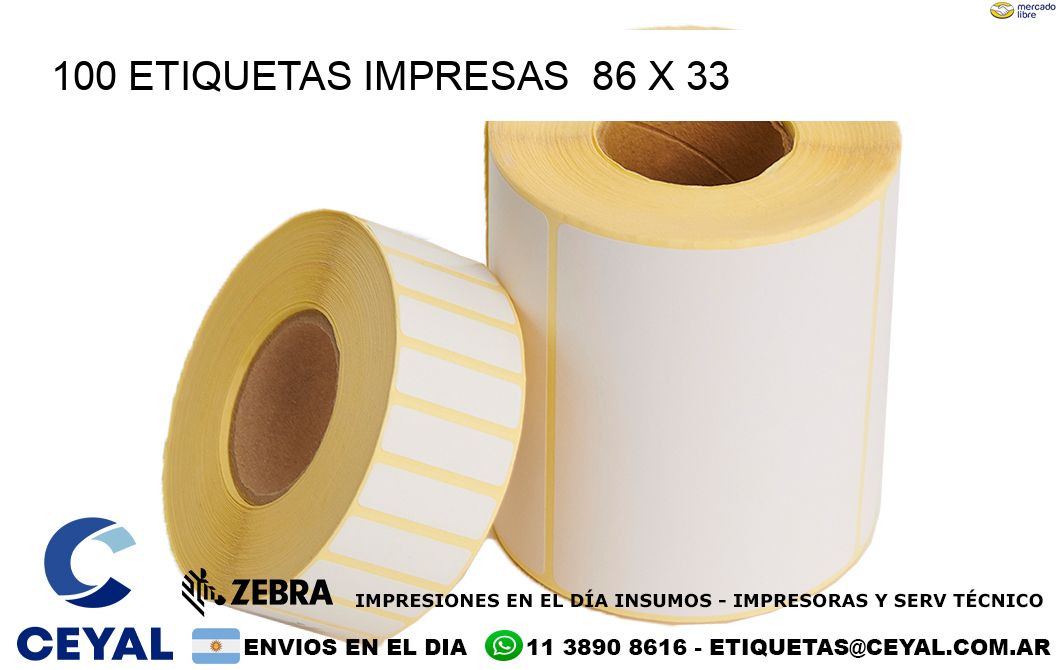 100 ETIQUETAS IMPRESAS  86 x 33