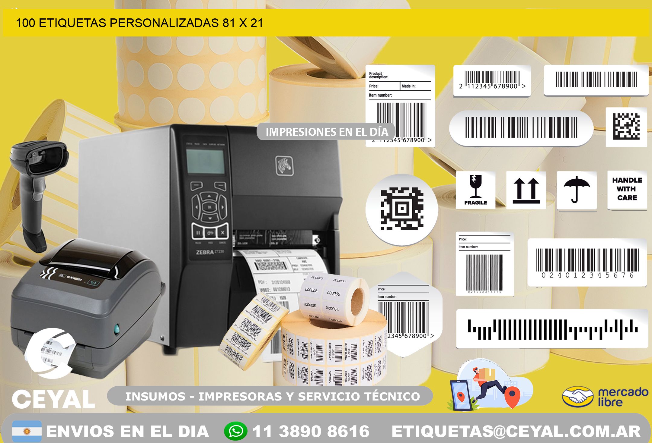 100 ETIQUETAS PERSONALIZADAS 81 x 21