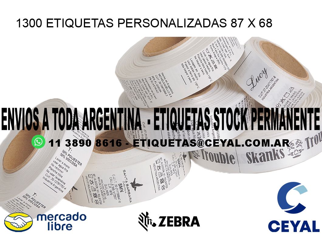 1300 ETIQUETAS PERSONALIZADAS 87 x 68