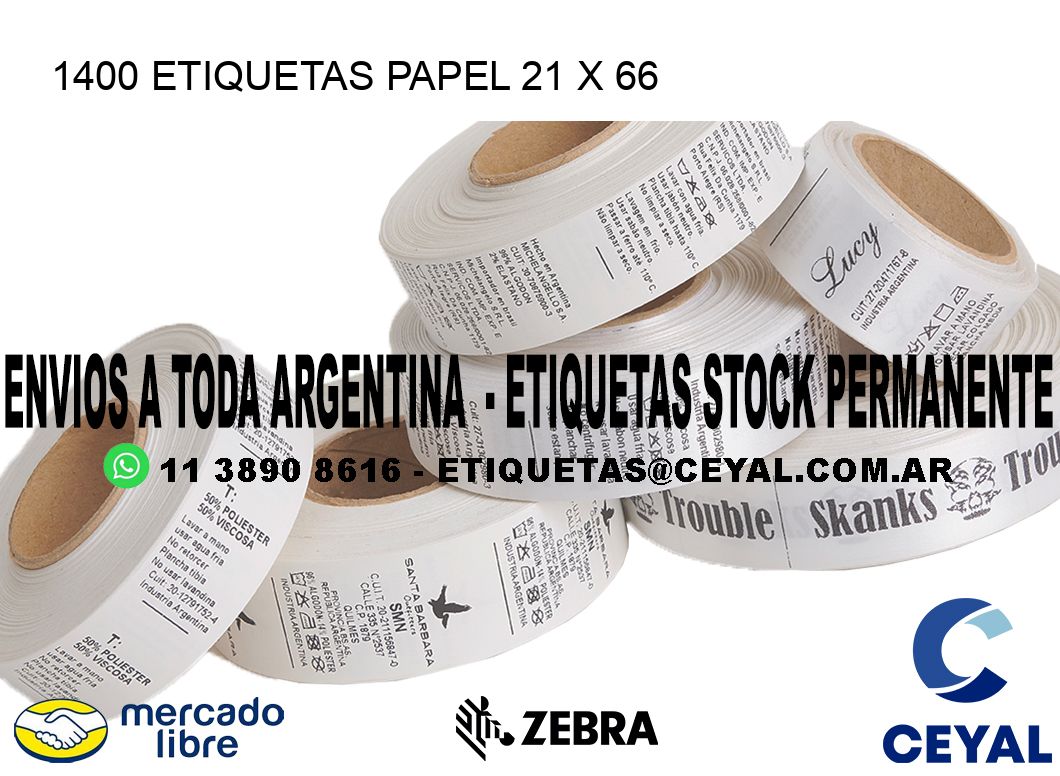 1400 ETIQUETAS PAPEL 21 x 66