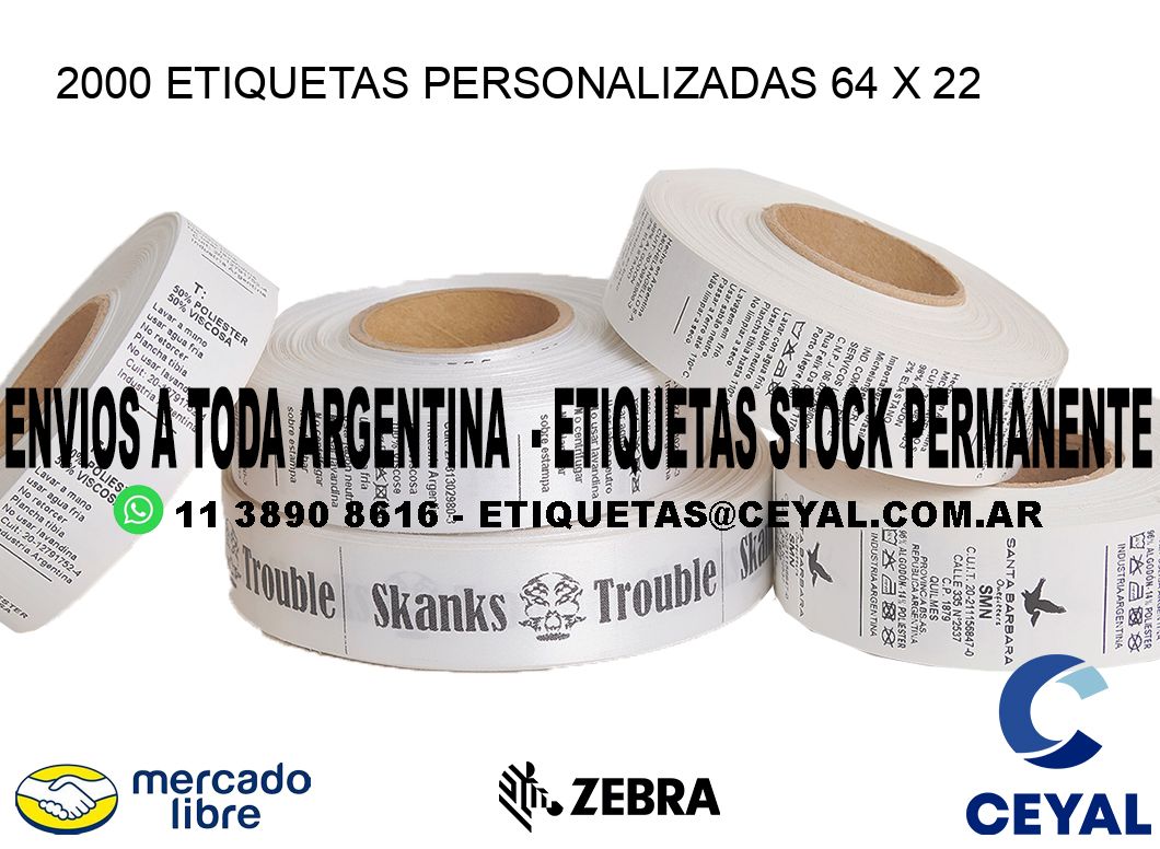 2000 ETIQUETAS PERSONALIZADAS 64 x 22