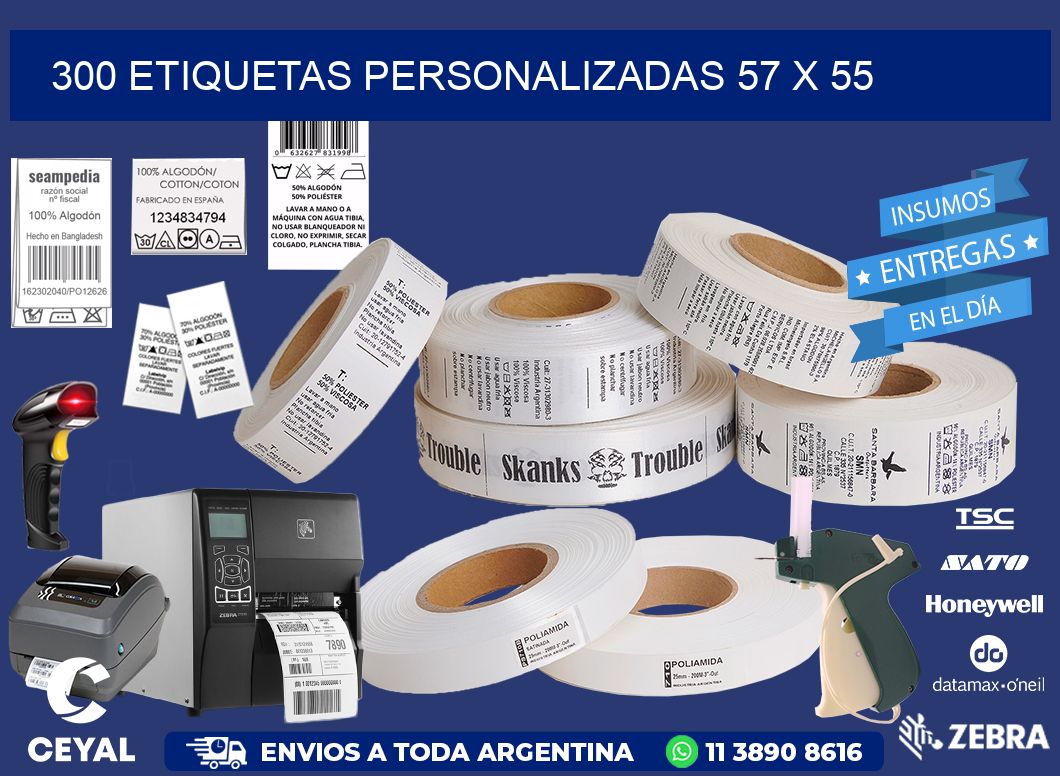 300 ETIQUETAS PERSONALIZADAS 57 x 55