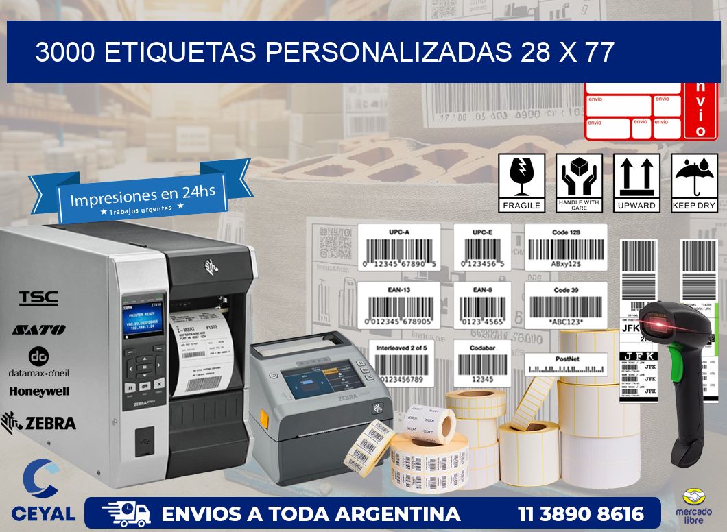 3000 ETIQUETAS PERSONALIZADAS 28 x 77