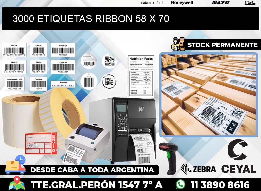 3000 ETIQUETAS RIBBON 58 x 70