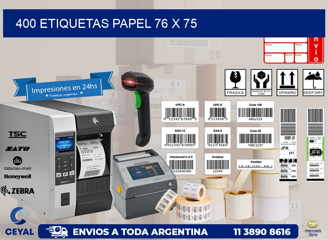 400 ETIQUETAS PAPEL 76 x 75