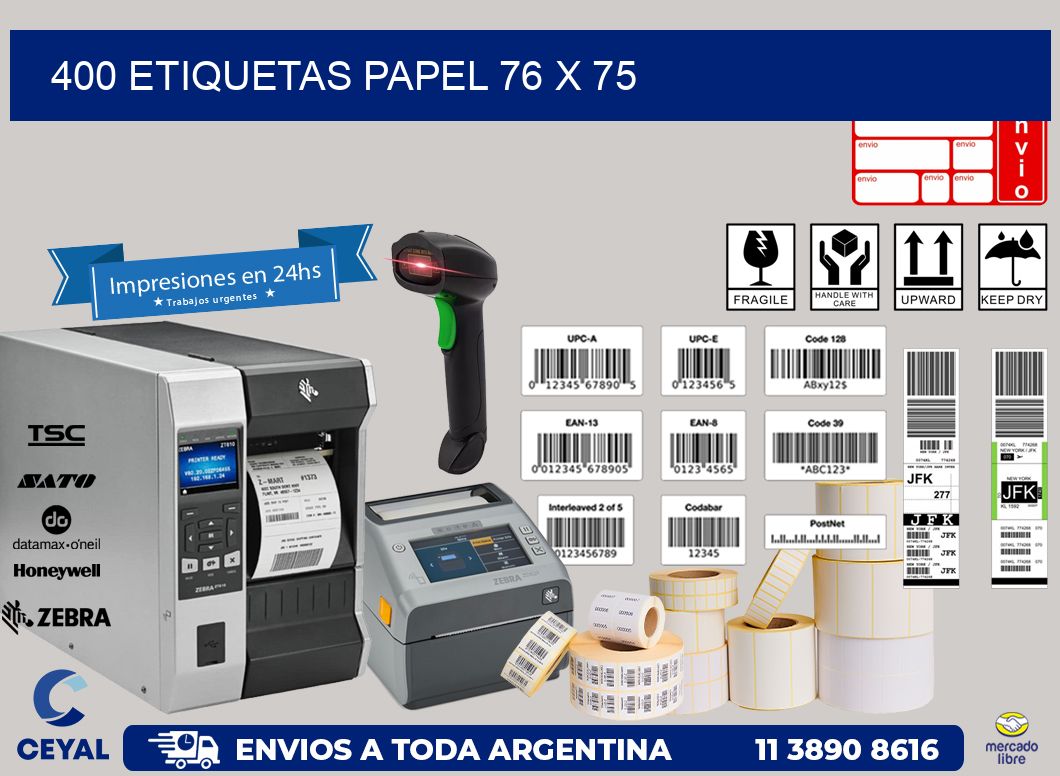 400 ETIQUETAS PAPEL 76 x 75