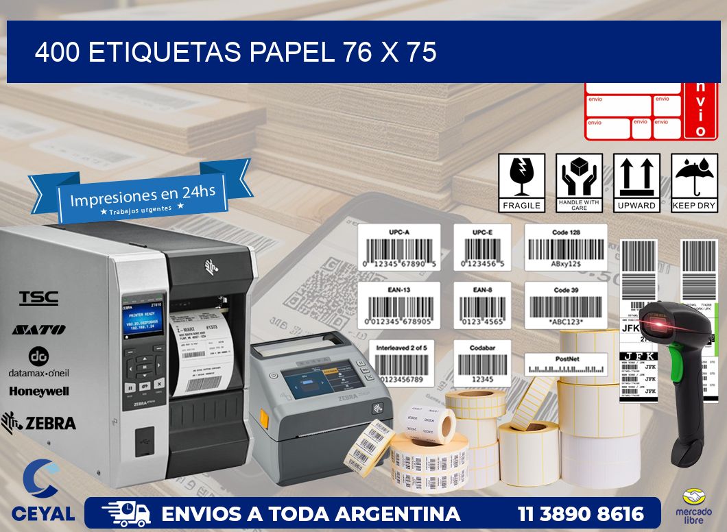 400 ETIQUETAS PAPEL 76 x 75