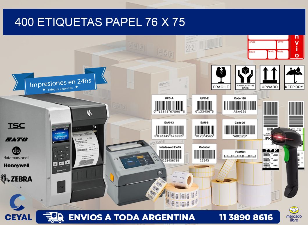 400 ETIQUETAS PAPEL 76 x 75