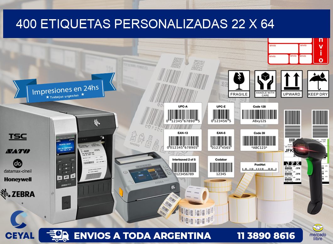 400 ETIQUETAS PERSONALIZADAS 22 x 64