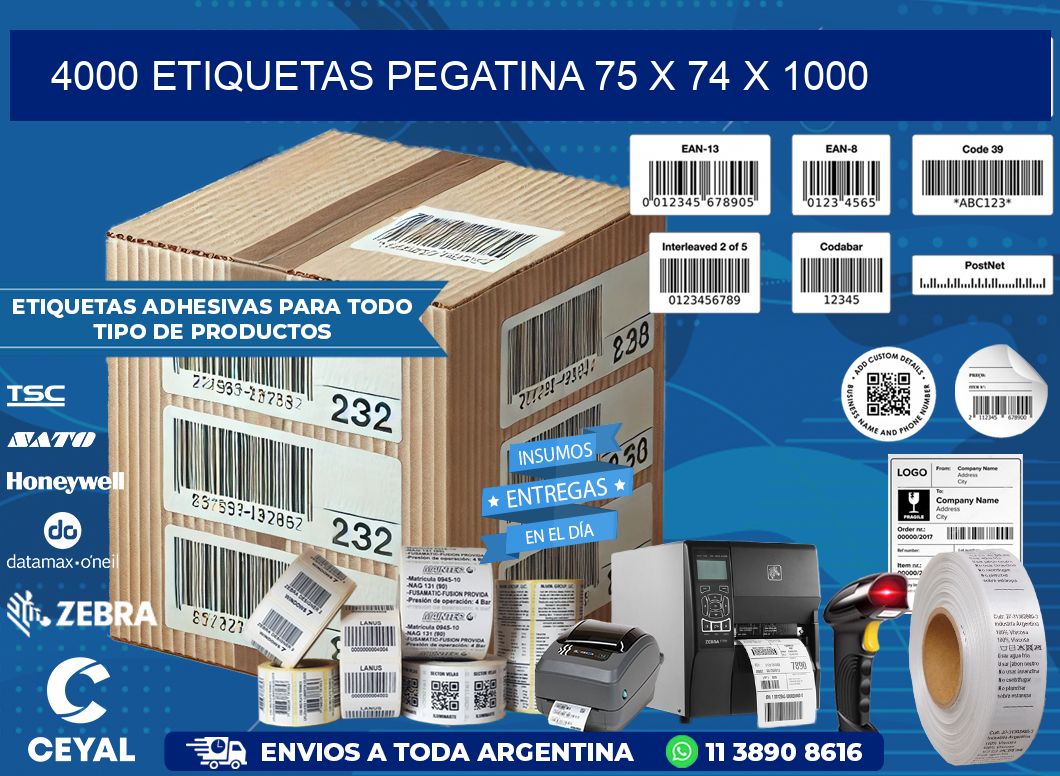 4000 ETIQUETAS PEGATINA 75 x 74 x 1000