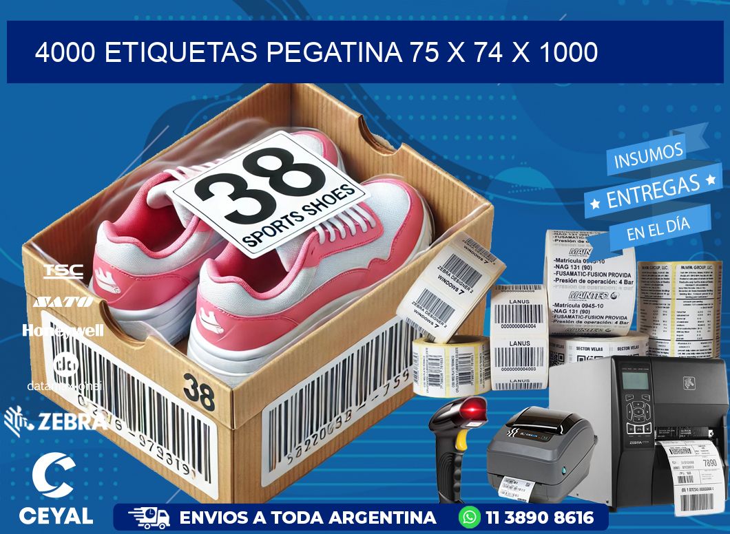 4000 ETIQUETAS PEGATINA 75 x 74 x 1000