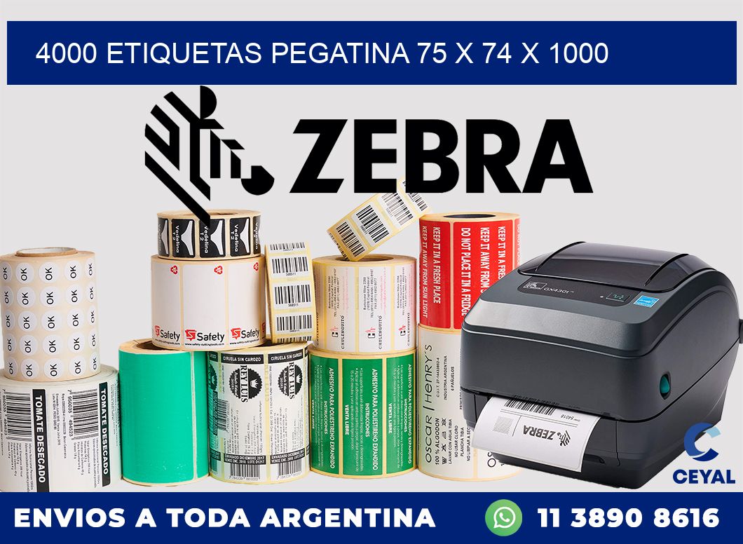 4000 ETIQUETAS PEGATINA 75 x 74 x 1000