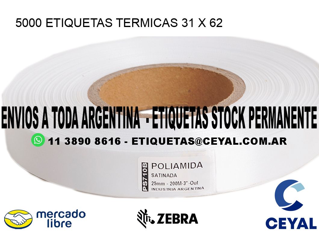 5000 ETIQUETAS TERMICAS 31 x 62