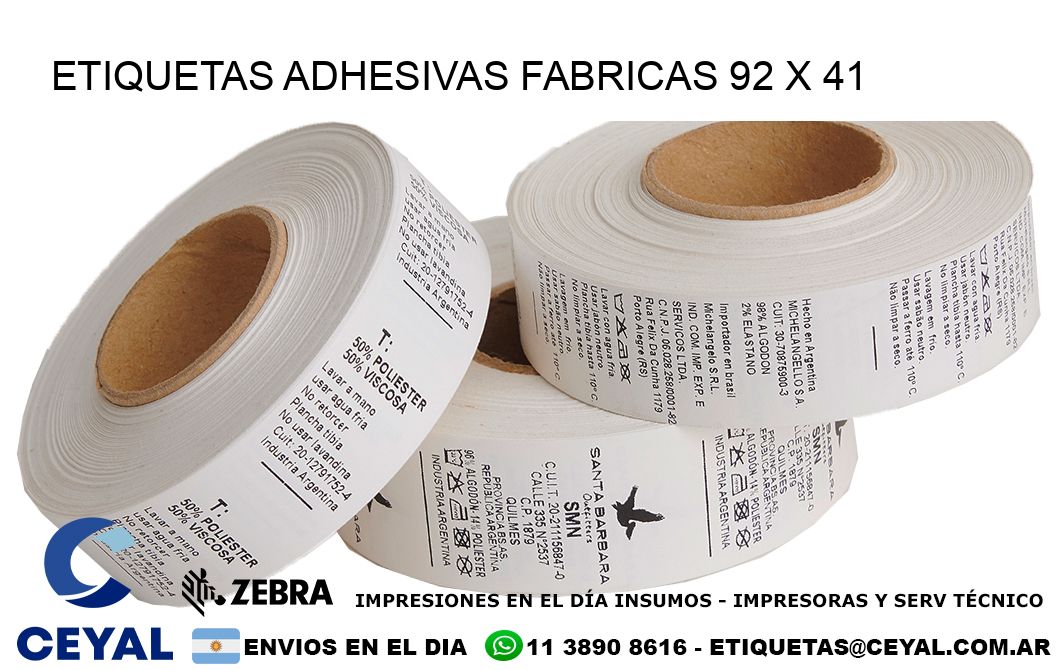 ETIQUETAS ADHESIVAS FABRICAS 92 x 41