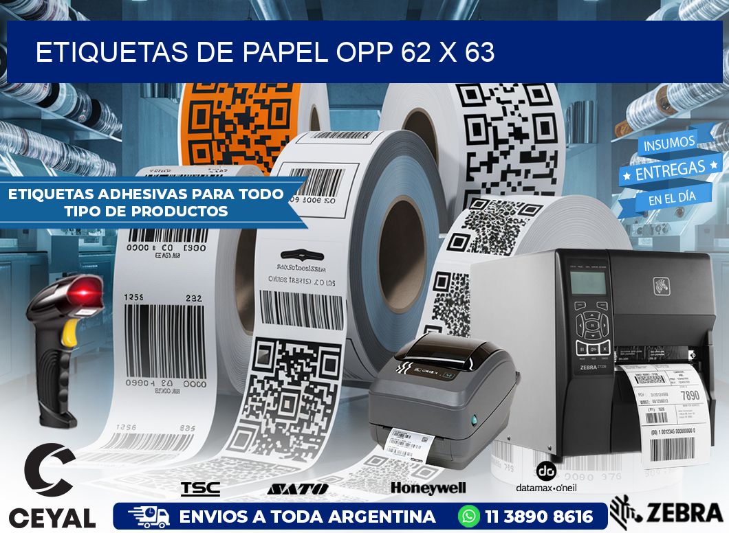 ETIQUETAS DE PAPEL OPP 62 x 63