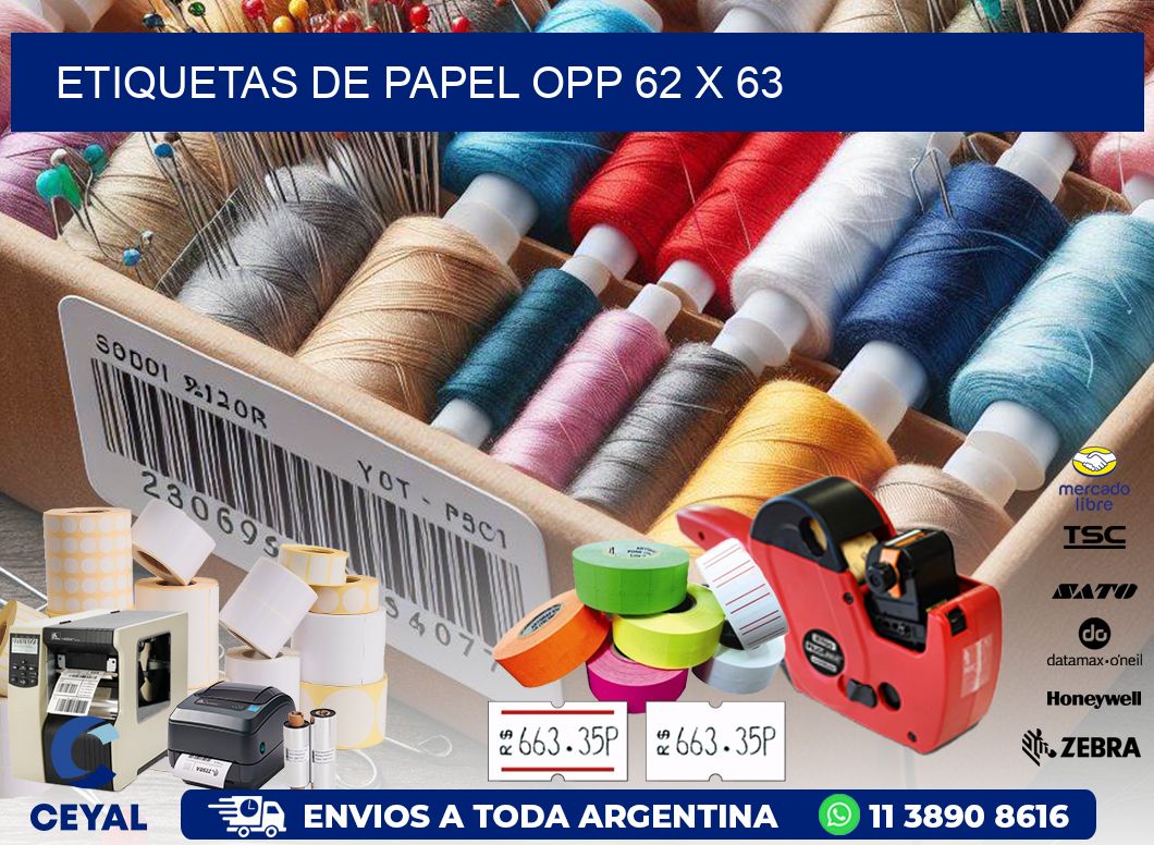 ETIQUETAS DE PAPEL OPP 62 x 63