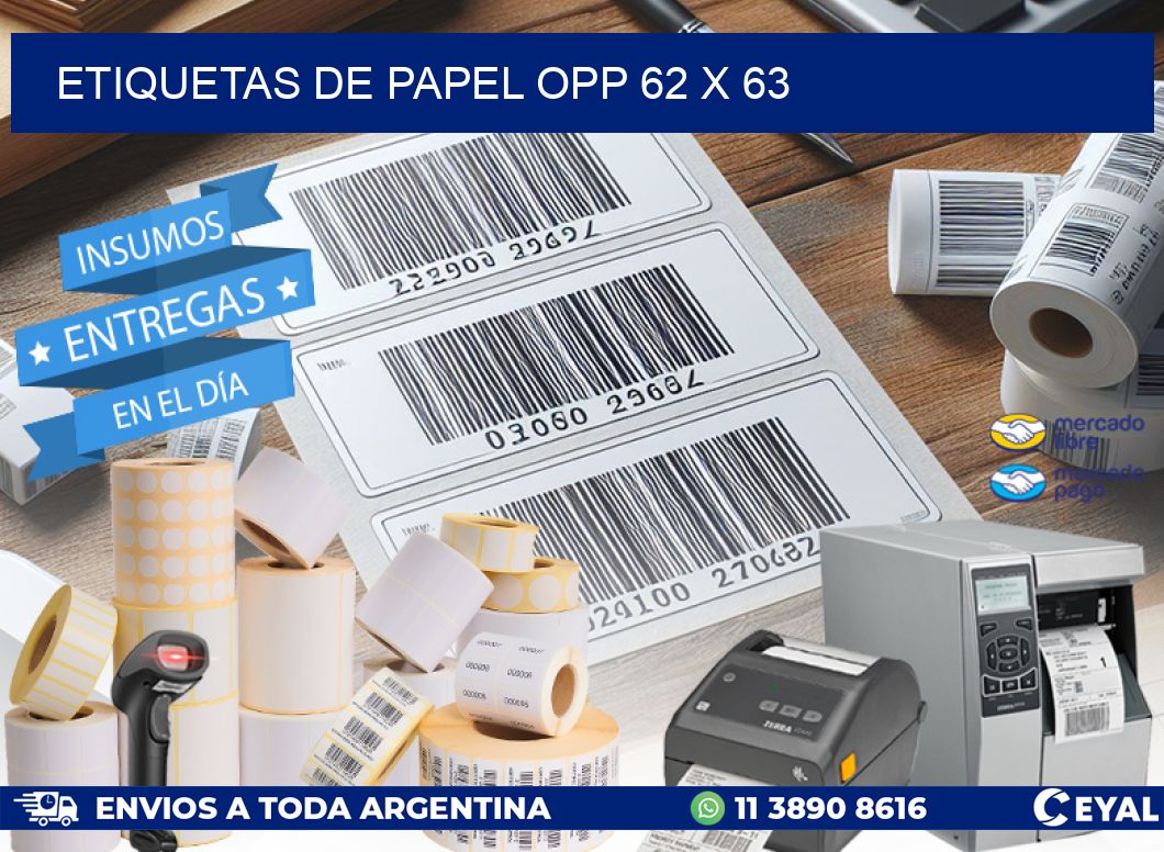 ETIQUETAS DE PAPEL OPP 62 x 63