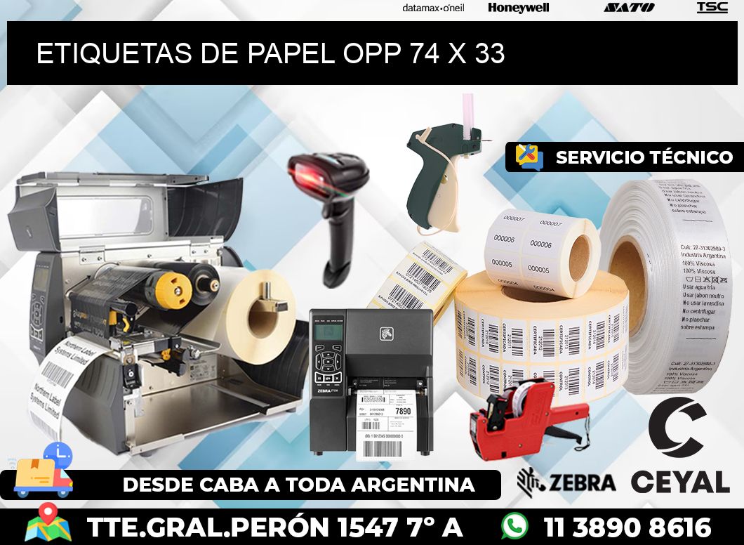 ETIQUETAS DE PAPEL OPP 74 x 33