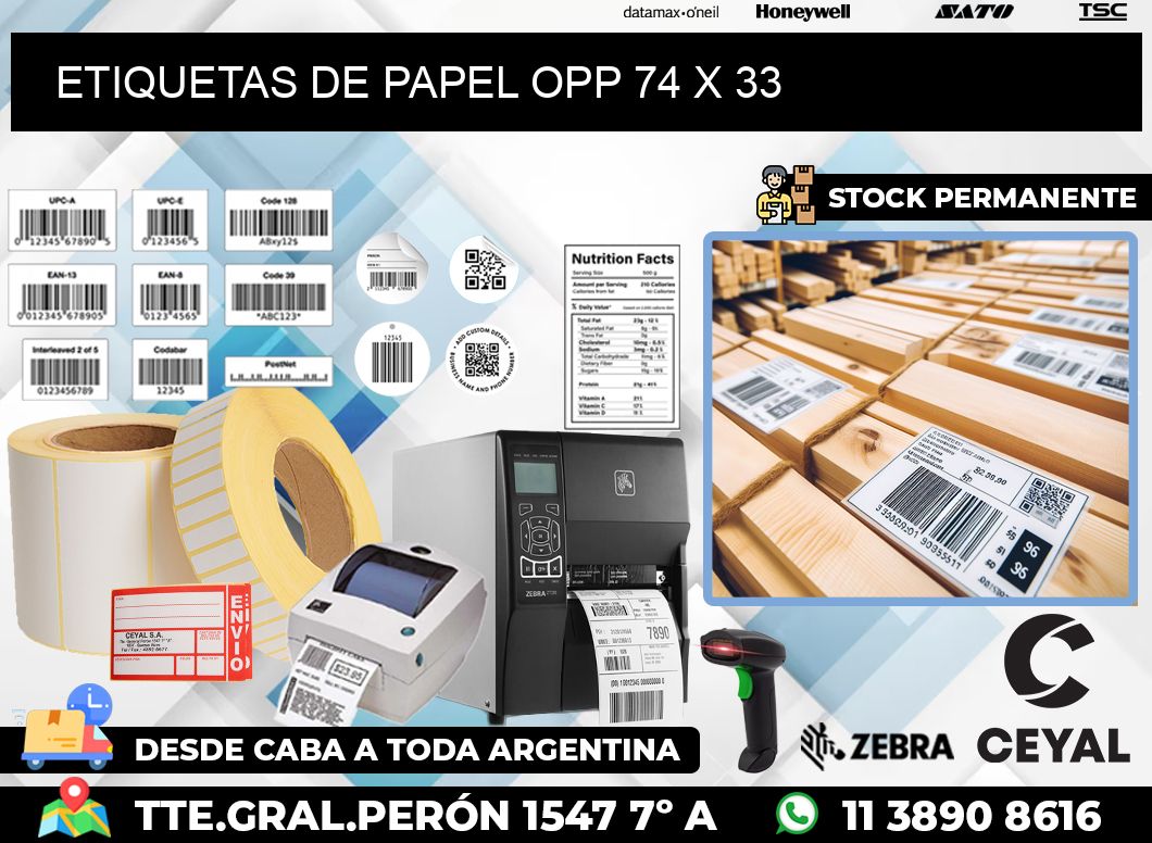 ETIQUETAS DE PAPEL OPP 74 x 33