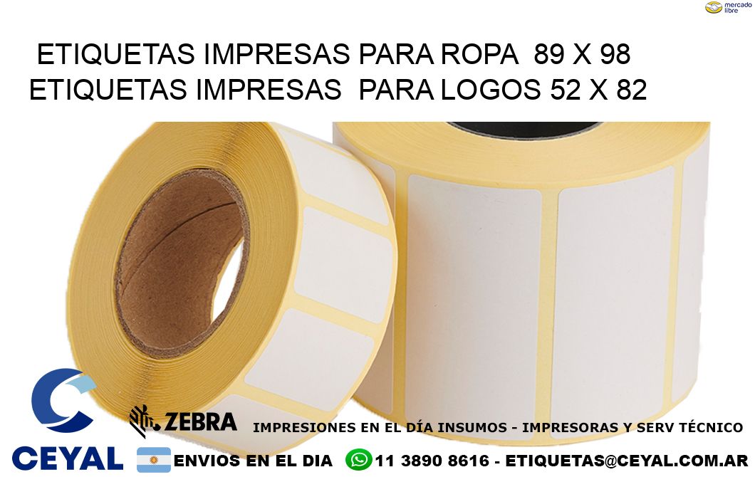 ETIQUETAS IMPRESAS PARA ROPA  89 x 98 ETIQUETAS IMPRESAS  PARA LOGOS 52 x 82