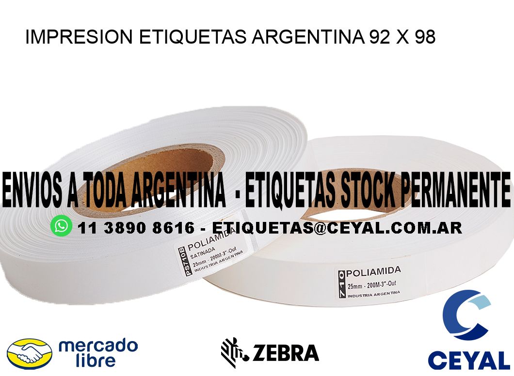 IMPRESION ETIQUETAS ARGENTINA 92 x 98