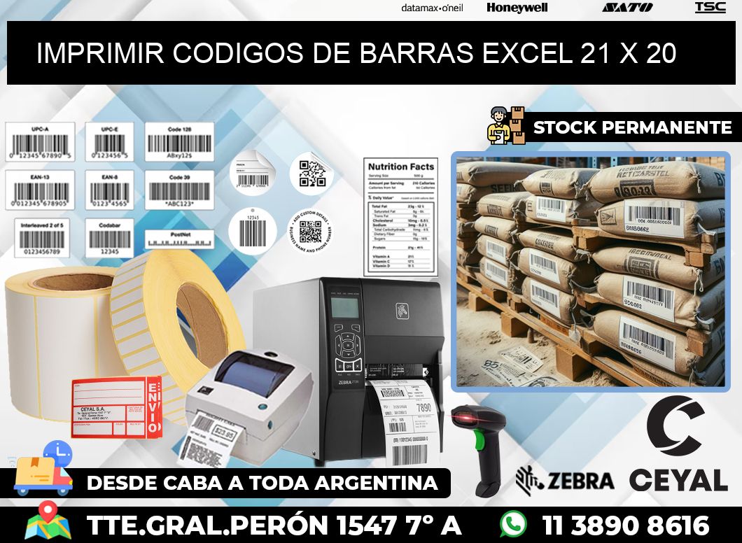 IMPRIMIR CODIGOS DE BARRAS EXCEL 21 x 20