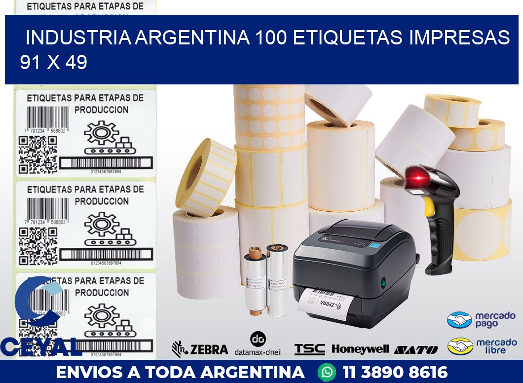 INDUSTRIA ARGENTINA 100 ETIQUETAS IMPRESAS  91 x 49