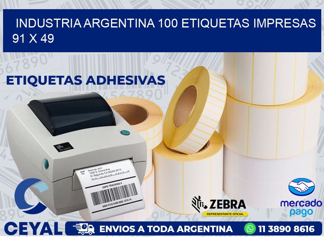 INDUSTRIA ARGENTINA 100 ETIQUETAS IMPRESAS  91 x 49