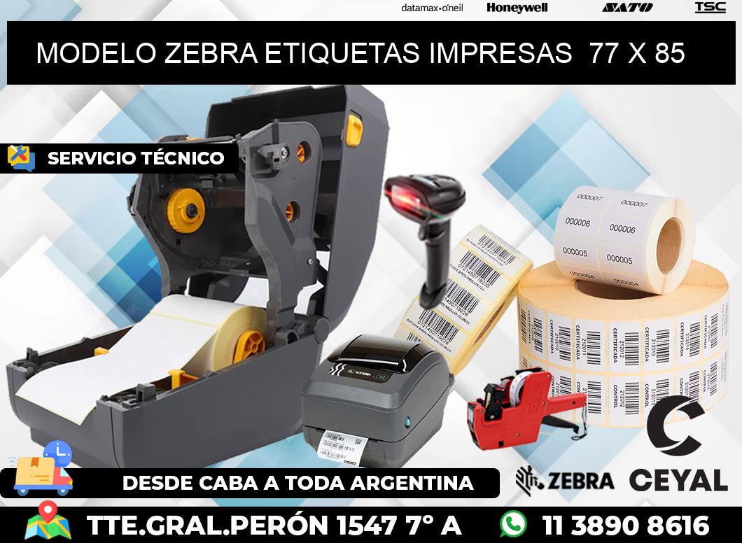 MODELO ZEBRA ETIQUETAS IMPRESAS  77 x 85