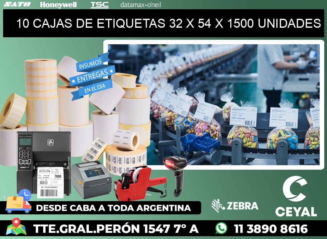 10 CAJAS DE ETIQUETAS 32 x 54 X 1500 UNIDADES