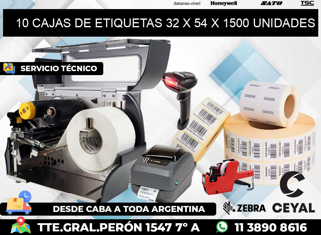 10 CAJAS DE ETIQUETAS 32 x 54 X 1500 UNIDADES