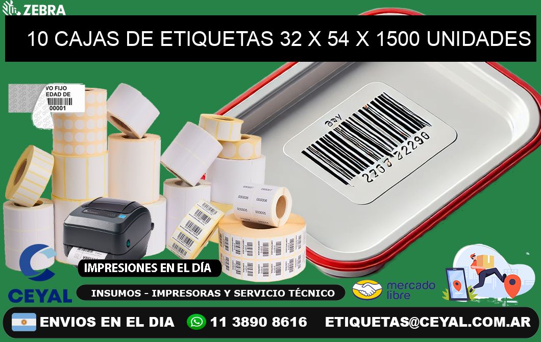 10 CAJAS DE ETIQUETAS 32 x 54 X 1500 UNIDADES