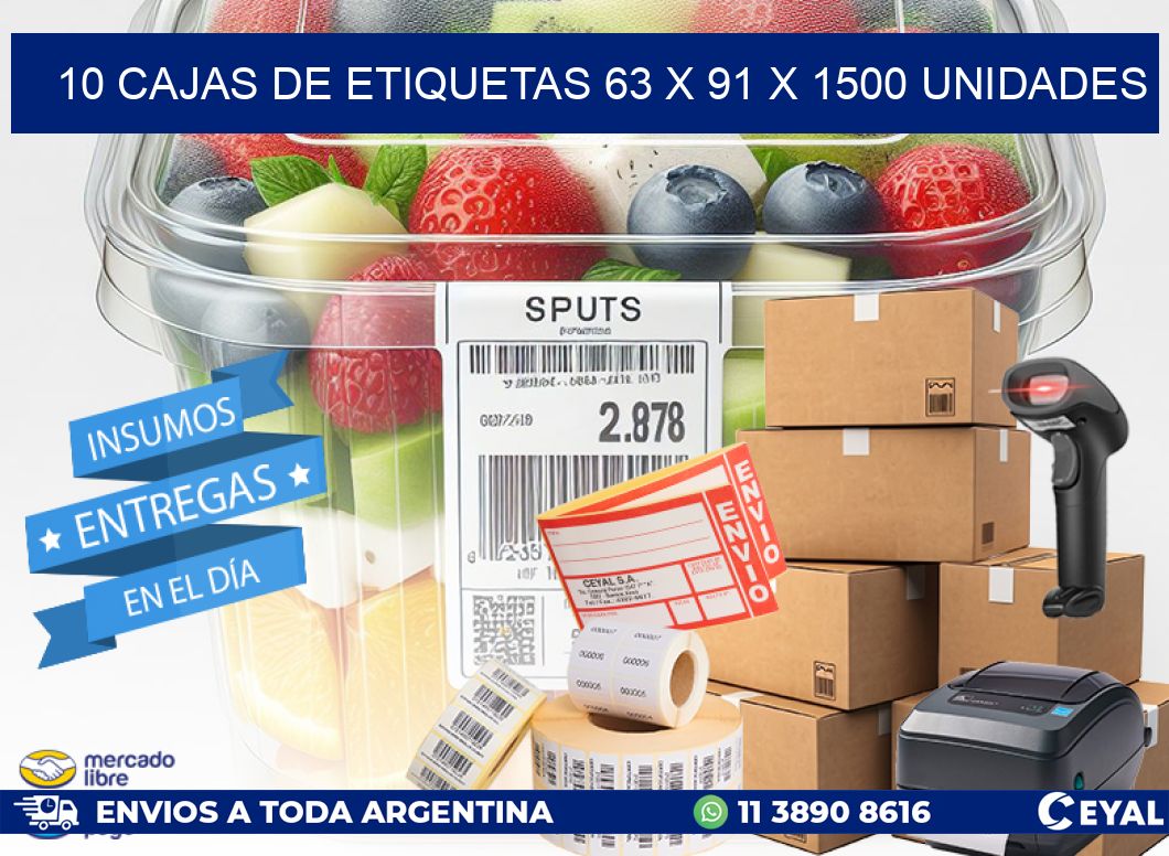 10 CAJAS DE ETIQUETAS 63 x 91 X 1500 UNIDADES