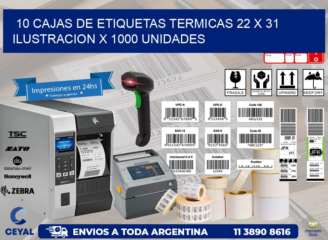 10 CAJAS DE ETIQUETAS TERMICAS 22 x 31 ILUSTRACION X 1000 UNIDADES