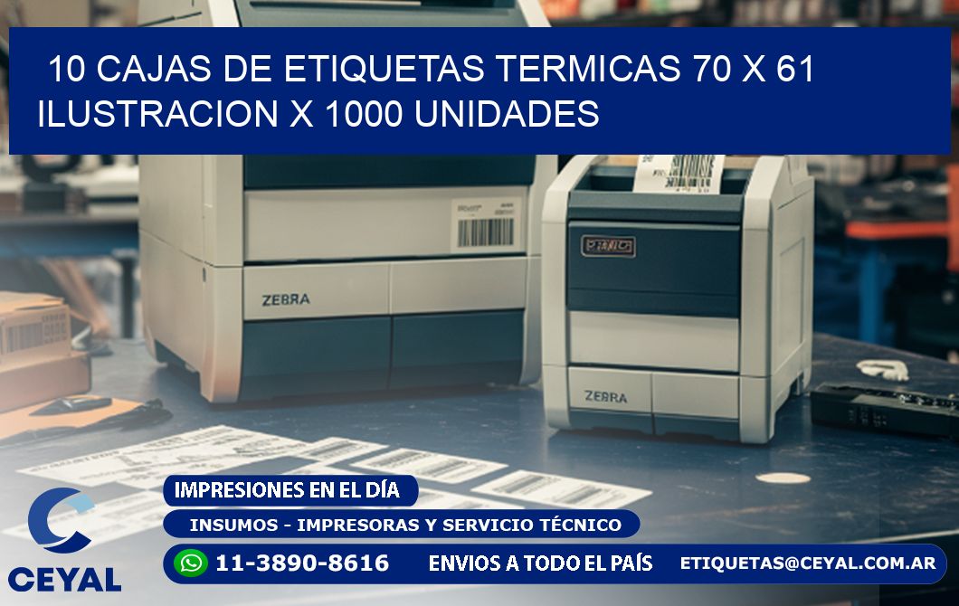 10 CAJAS DE ETIQUETAS TERMICAS 70 x 61 ILUSTRACION X 1000 UNIDADES