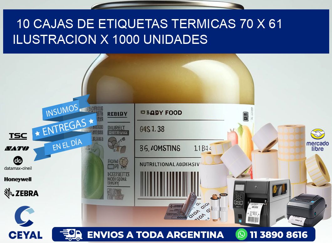 10 CAJAS DE ETIQUETAS TERMICAS 70 x 61 ILUSTRACION X 1000 UNIDADES