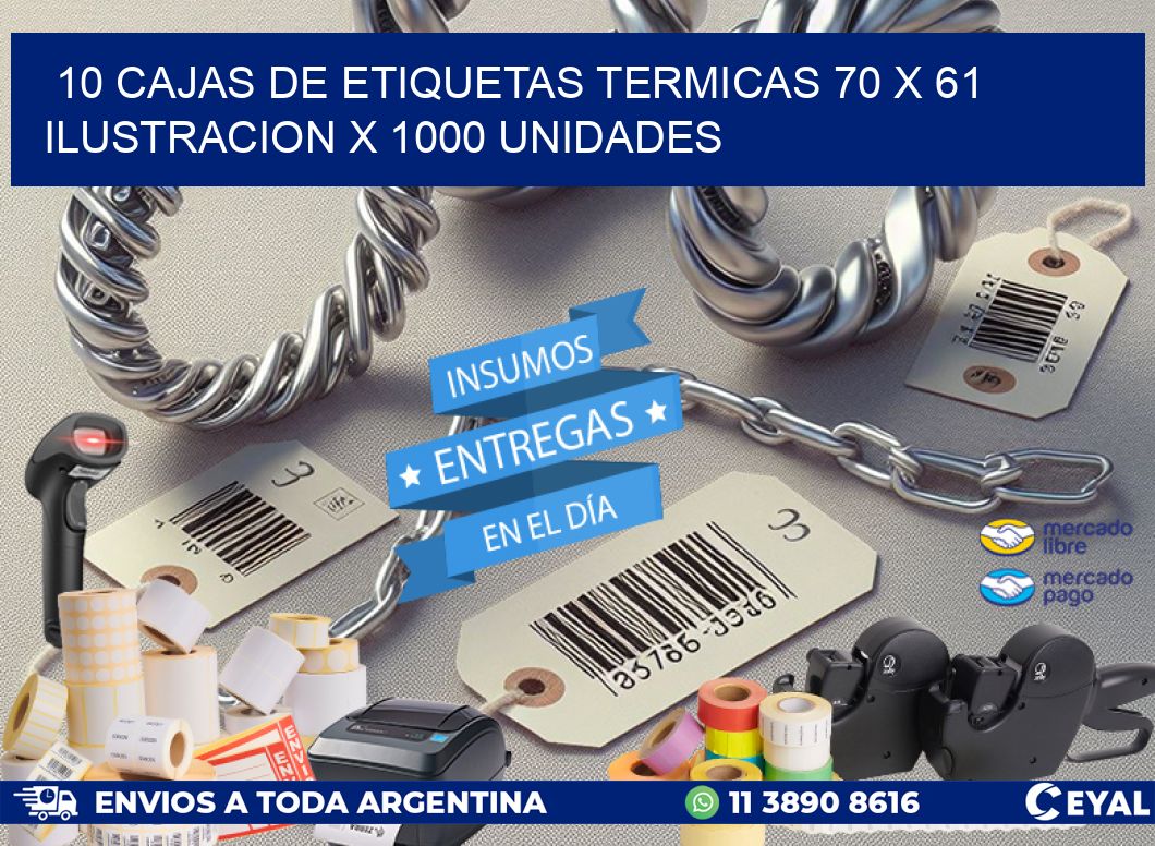 10 CAJAS DE ETIQUETAS TERMICAS 70 x 61 ILUSTRACION X 1000 UNIDADES