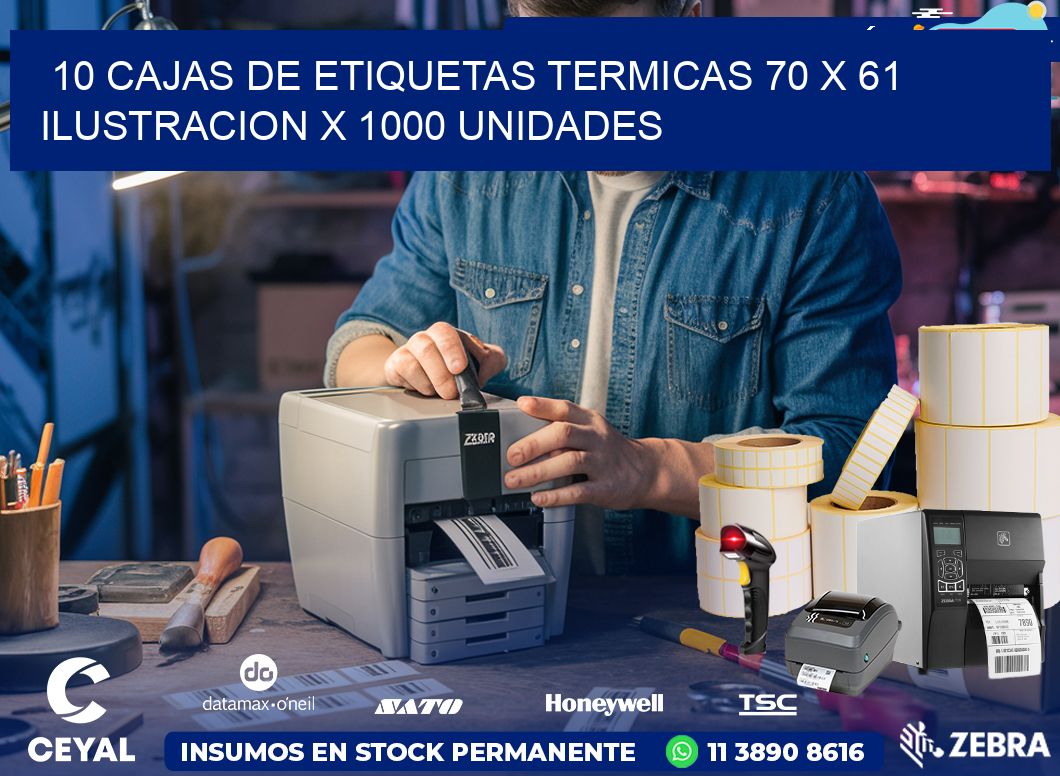 10 CAJAS DE ETIQUETAS TERMICAS 70 x 61 ILUSTRACION X 1000 UNIDADES